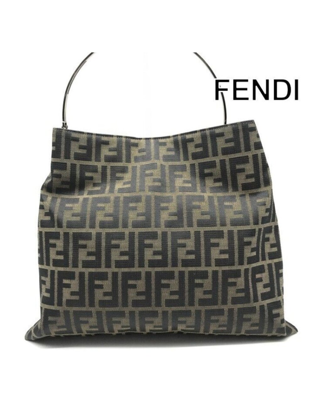 Fendi Zucca Canvas Metal Handbag FF Logo Brown Bag